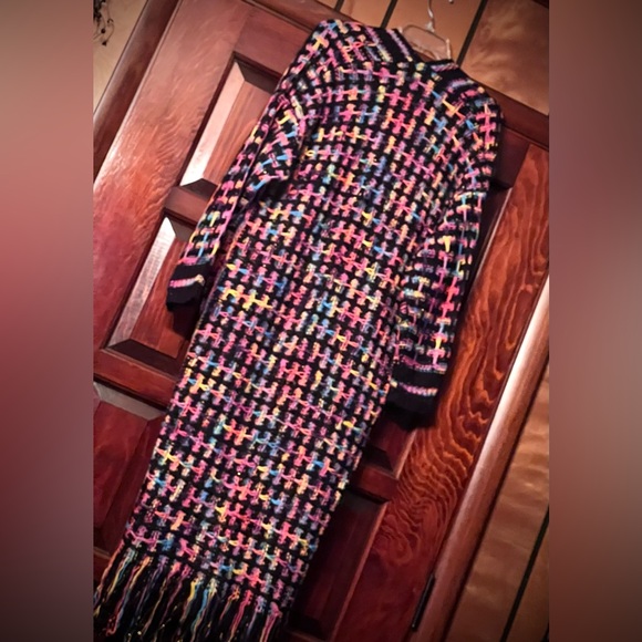 New Multicolor black long bohemian cardigan coat with fringes size s/m - Picture 11 of 15